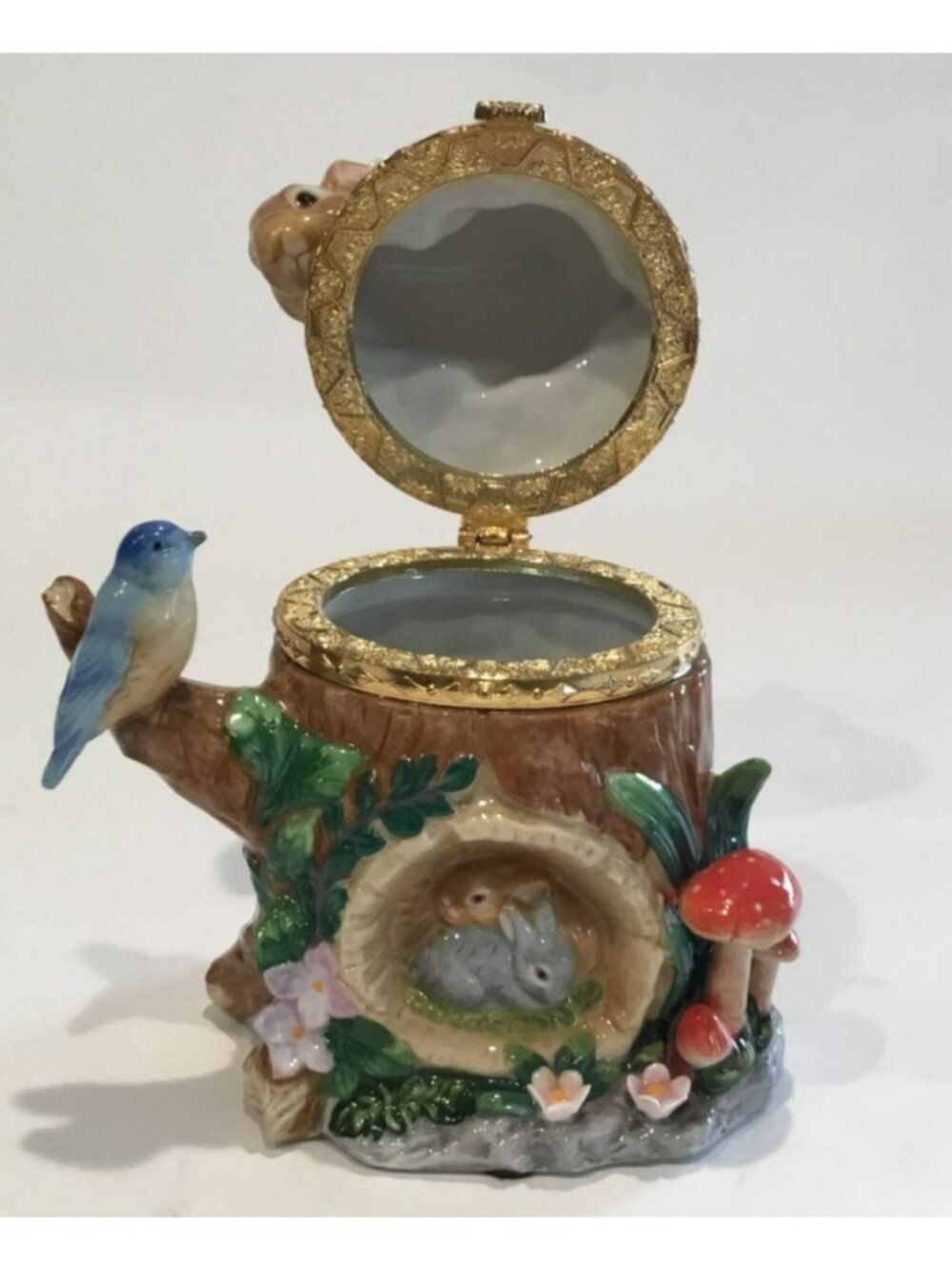CWC 6.5" Ceramic Trinket Box Tree Stump Easter Bunny Rabbit Bird Butterfly - Picture 8 of 9